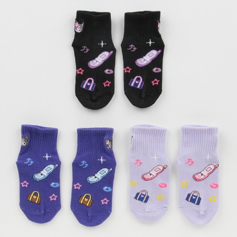 キッズ　クルーソックス3足組（15-20cm・クロミ）