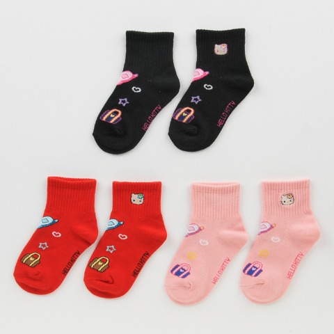 キッズ　クルーソックス3足組（15-20cm・ハローキティ）