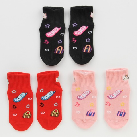 キッズ　クルーソックス3足組（15-20cm・ハローキティ）