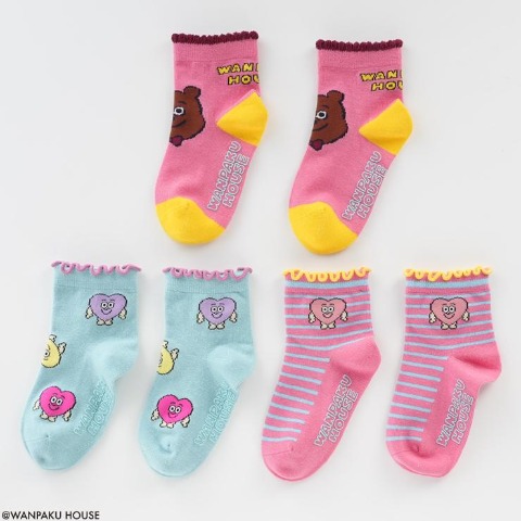 キッズ　3足組ショートクルーソックス（15-20cm　WANPAKU HOUSE）
