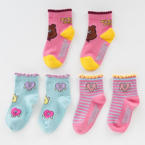 キッズ　3足組ショートクルーソックス（15-20cm　WANPAKU HOUSE）