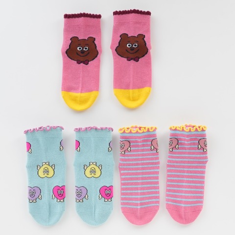 キッズ　3足組ショートクルーソックス（15-20cm　WANPAKU HOUSE）