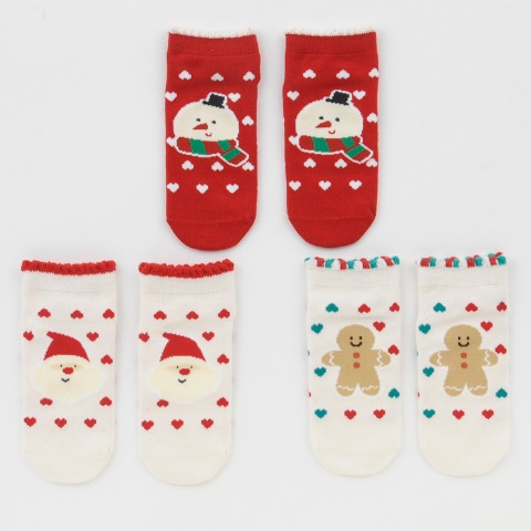 キッズ　3足組ショートクルーソックス（15~20cm　futafuta）