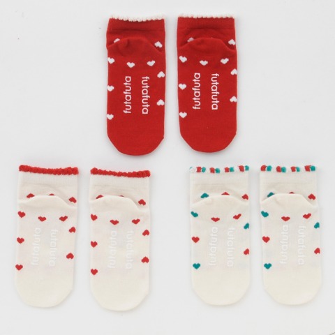 キッズ　3足組ショートクルーソックス（15~20cm　futafuta）