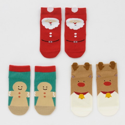 キッズ　3足組ショートクルーソックス（15~20cm　futafuta）