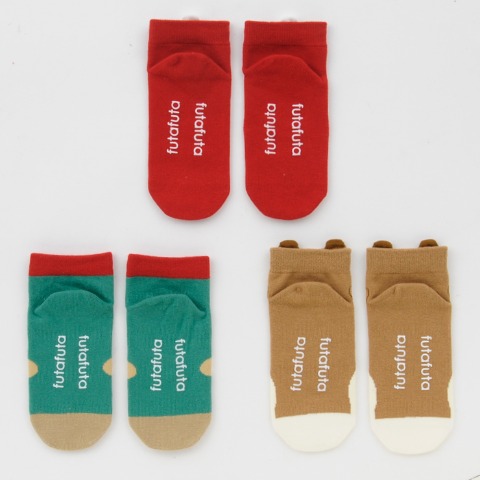 キッズ　3足組ショートクルーソックス（15~20cm　futafuta）
