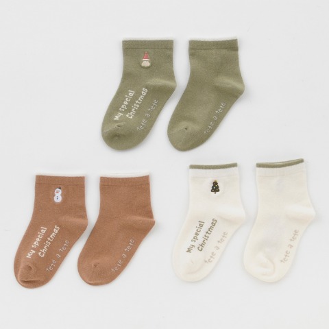 キッズ　3足組ショートクルーソックス（15~20cm　tete a tete）