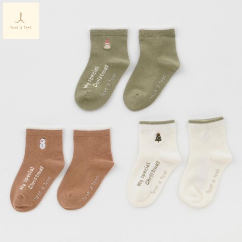 キッズ　3足組ショートクルーソックス（15~20cm　tete a tete）