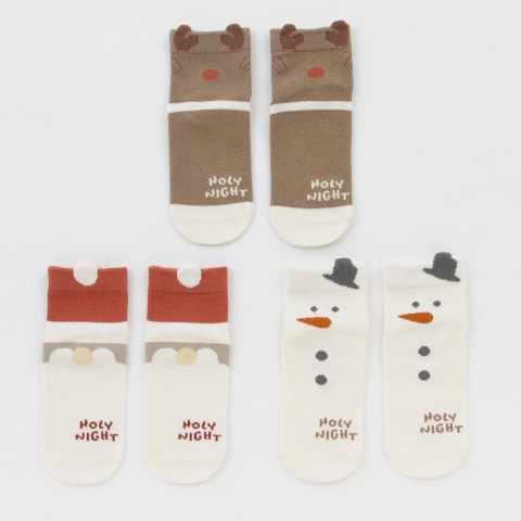 キッズ　3足組ショートクルーソックス（15~20cm　tete a tete）