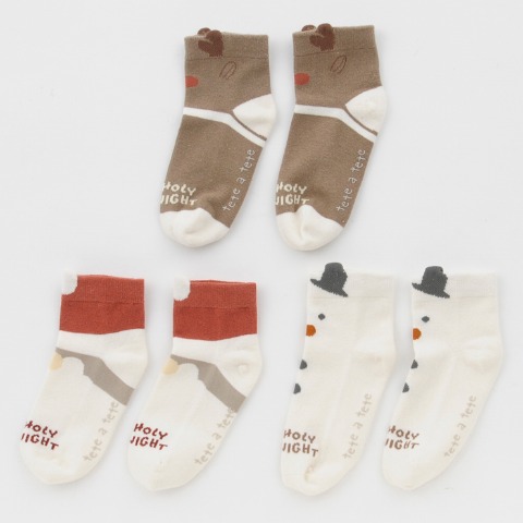 キッズ　3足組ショートクルーソックス（15~20cm　tete a tete）