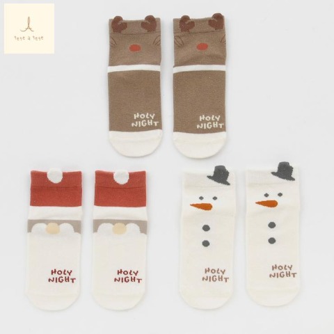 キッズ　3足組ショートクルーソックス（15~20cm　tete a tete）