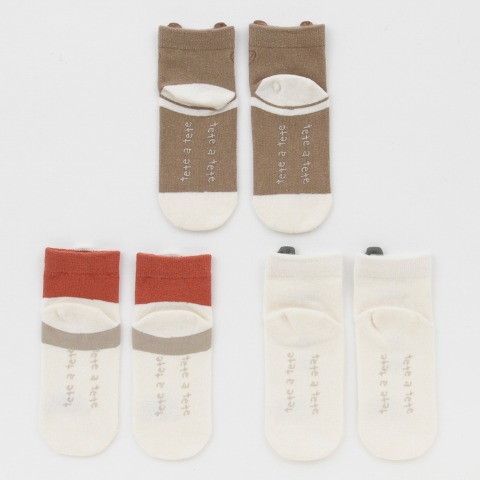 キッズ　3足組ショートクルーソックス（15~20cm　tete a tete）