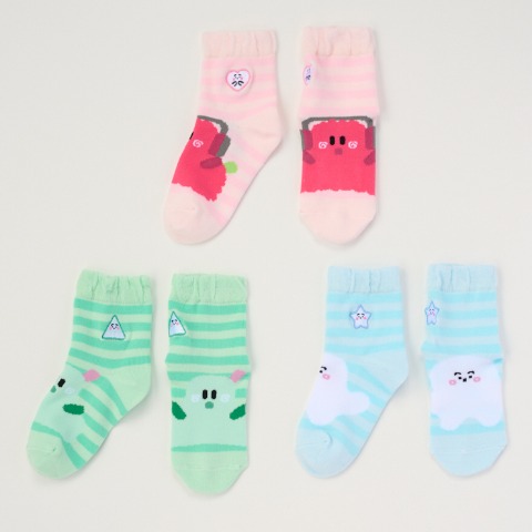 キッズ　3足組クルーソックス（13～18cm・シナぷしゅ）