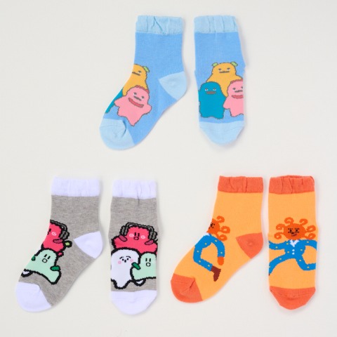 キッズ　3足組クルーソックス（13～18cm・シナぷしゅ）