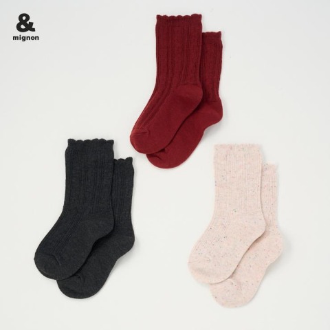 キッズ　３足組クルーソックス（15～20cm &mignon）