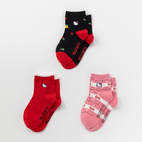 キッズ　クルーソックス3足組（15-20cm・ハローキティ）