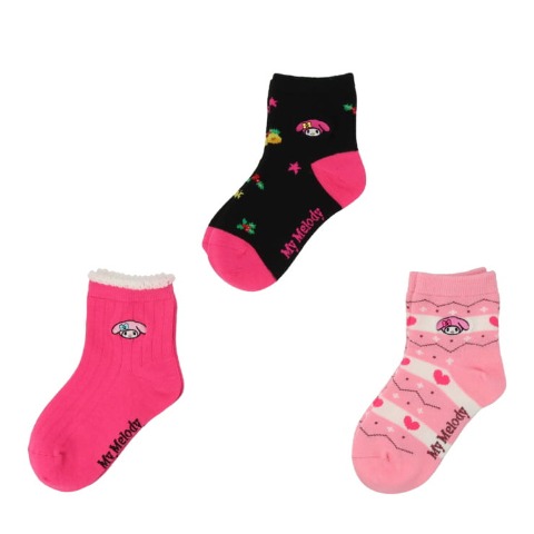 キッズ　クルーソックス3足組（15-20cm・マイメロディ）