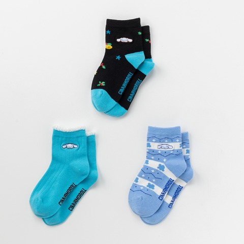 キッズ　クルーソックス3足組（15-20cm・シナモロール）