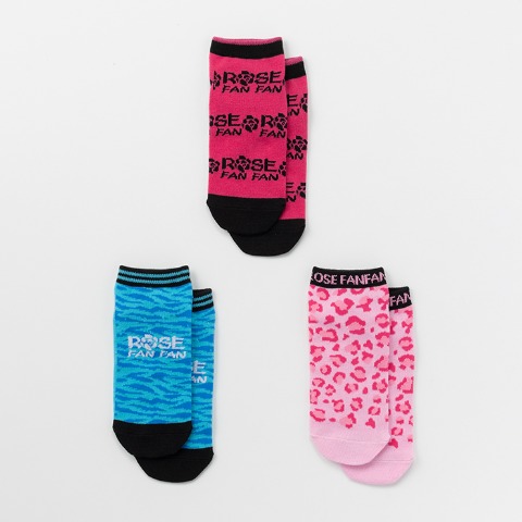 キッズ　3足組スニーカーインソックス（15-20cm　ROSE FAN FAN）