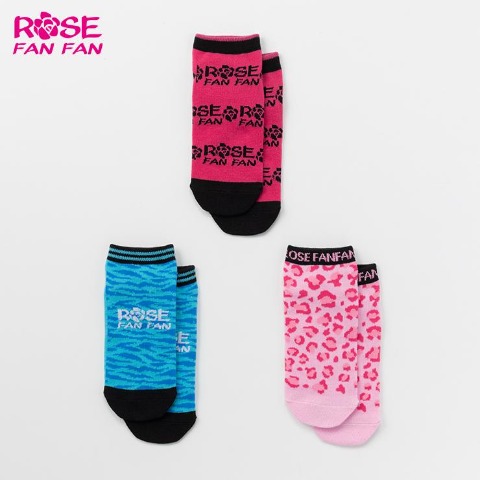 ジュニア　3足組スニーカーインソックス（19-24cm　ROSE FAN FAN）