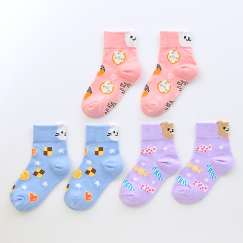 キッズ　3足組ショートクルーソックス（15-20cm・ポリジン）