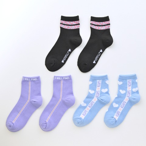 ジュニア　3足組ショートクルーソックス（19-24cm・ポリジン）