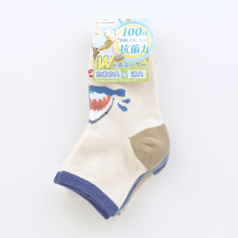 キッズ　3足組ショートクルーソックス（15-20cm・ポリジン）