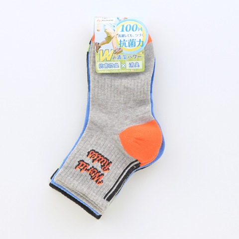 ジュニア　3足組ショートクルーソックス（19-24cm・ポリジン）