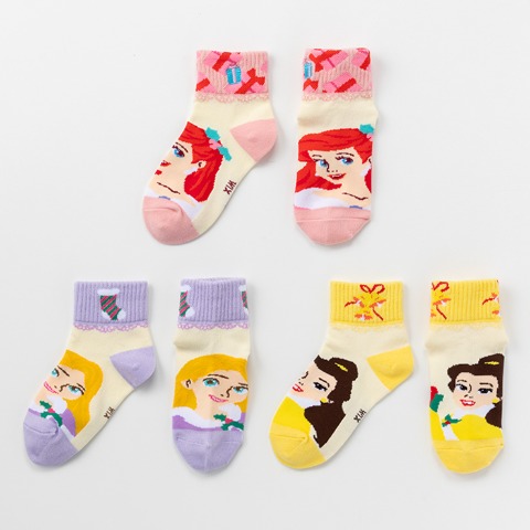 キッズ　3足組クルーソックス（15～20cm・Disney）