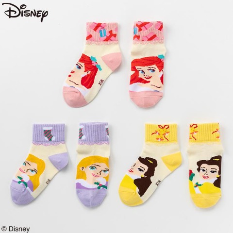 キッズ　3足組クルーソックス（15～20cm・Disney）