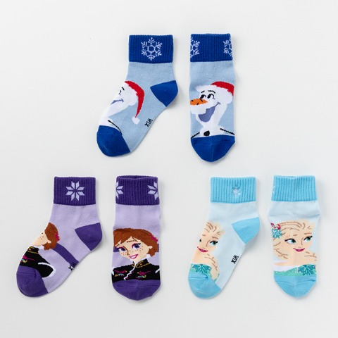キッズ　3足組クルーソックス（15～20cm・Disney）