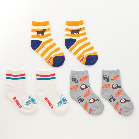 キッズ　3足組ソックス（15-20cm　19-24cm　ホカロン×テンモン家族）