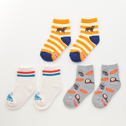 キッズ　3足組ソックス（15-20cm　19-24cm　ホカロン×テンモン家族）