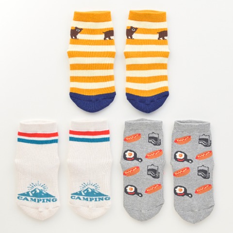 キッズ　3足組ソックス（15-20cm　19-24cm　ホカロン×テンモン家族）