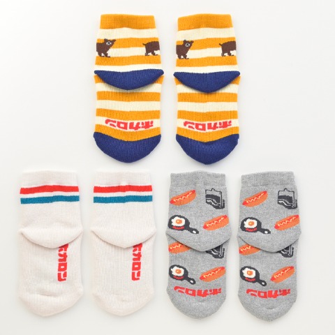 キッズ　3足組ソックス（15-20cm　19-24cm　ホカロン×テンモン家族）