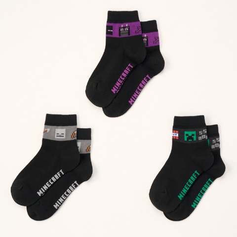 キッズ ３足組スニーカーインソックス(15～20cm・19～24cm マインクラフト)