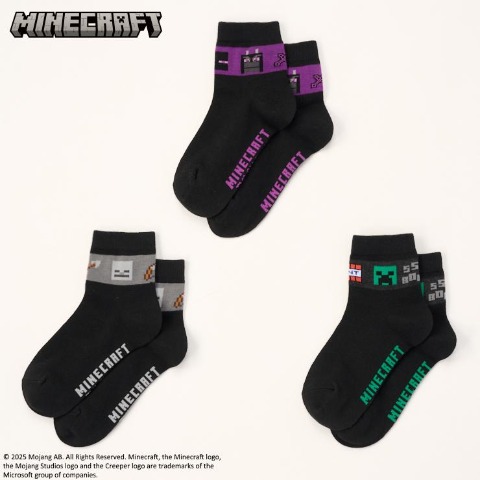 キッズ ３足組スニーカーインソックス(15～20cm・19～24cm マインクラフト)