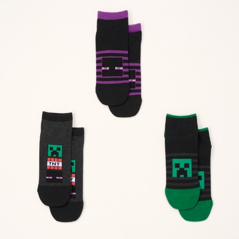 キッズ ３足組スニーカーインソックス(15～20cm・19～24cm マインクラフト)