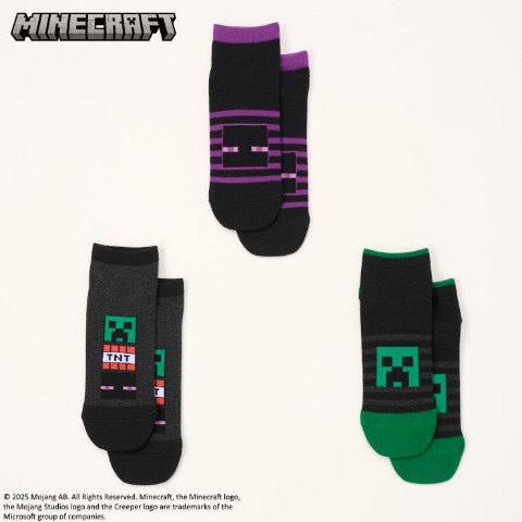 キッズ ３足組スニーカーインソックス(15～20cm・19～24cm マインクラフト)