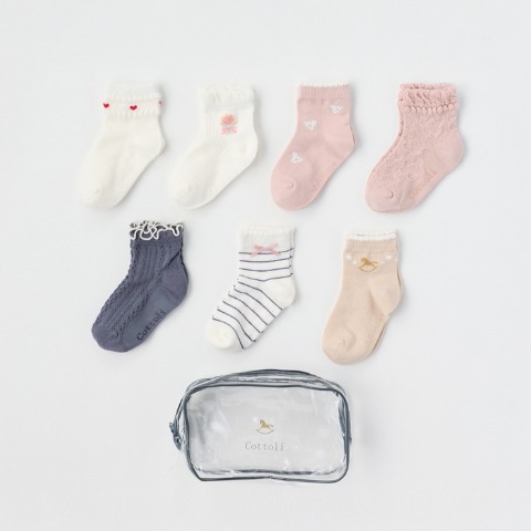 キッズ　福袋　7足組ショートクルーソックス（13～18cm　Cottoli）