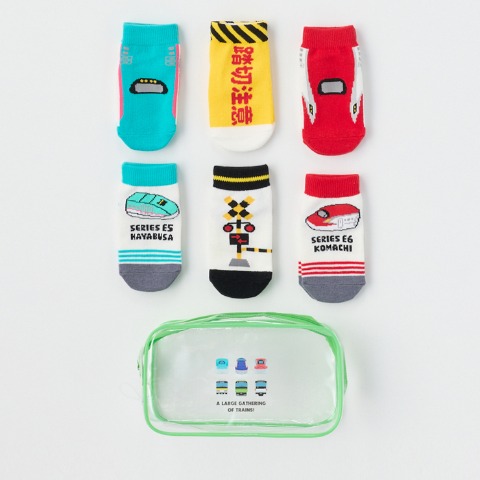 キッズ　福袋　6足組ショートクルーソックス（15～20cm　E5 はやぶさ・E6 こまち）