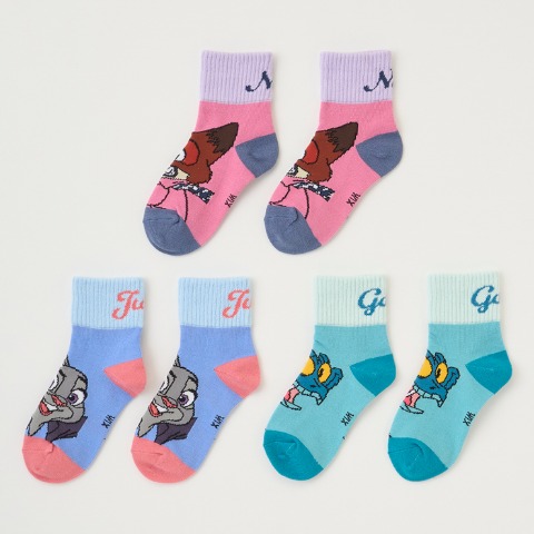 キッズ　3足組クルーソックス（15～20cm・Disney）