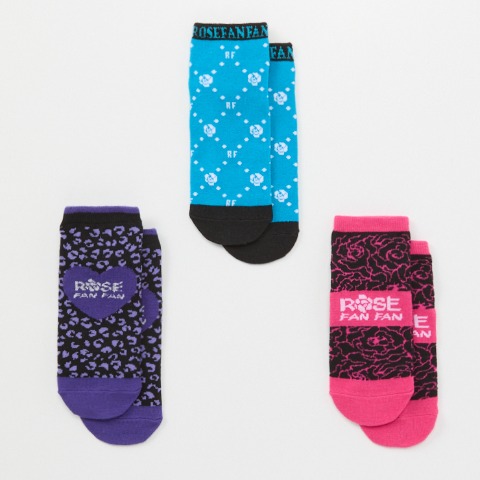 キッズ　3足組スニーカーインソックス（15-20cm　ROSE FAN FAN）