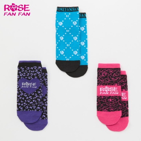 キッズ　3足組スニーカーインソックス（15-20cm　ROSE FAN FAN）