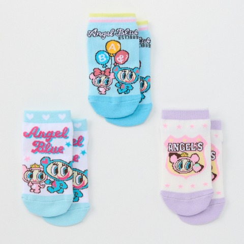 キッズ　3足組スニーカーインソックス（15-20cm　エンジェルブルーキッズ）