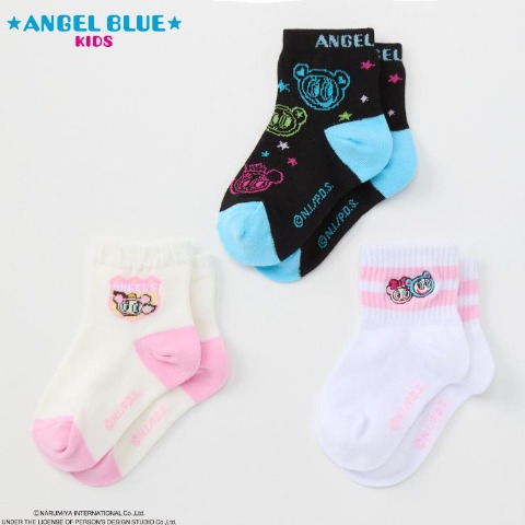 キッズ　3足組クルーソックス（15-20cm　エンジェルブルーキッズ）