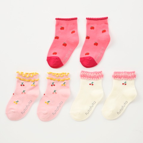 キッズ　3足組ショートクルーソックス（15～20cm　futafuta）