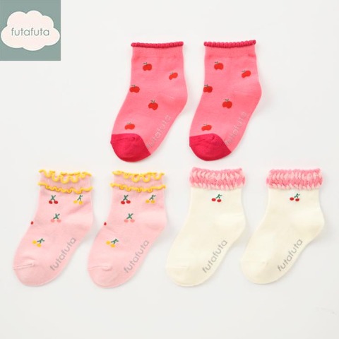 キッズ　3足組ショートクルーソックス（15～20cm　futafuta）
