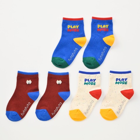 キッズ　3足組ショートクルーソックス（15～20cm　futafuta）
