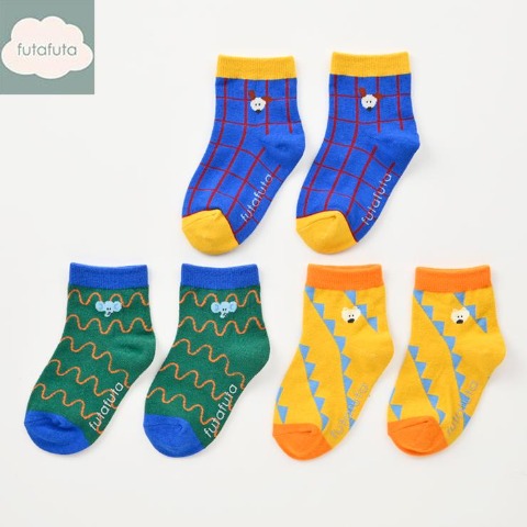 キッズ　3足組ショートクルーソックス（15～20cm　futafuta）
